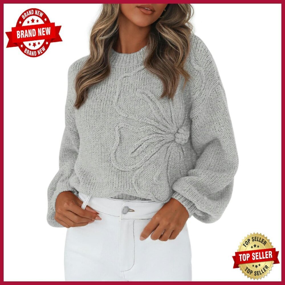Oversized Crewneck Floral Knit Pullover Sweater Winter Warm